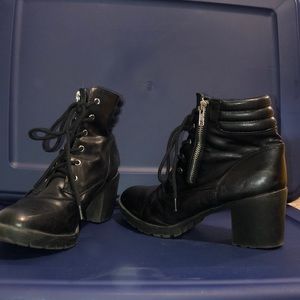 Target brand women’s heeled combat style boots